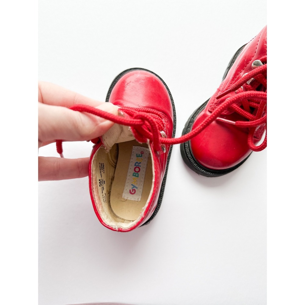 Rainbow tag Gymboree Kids Red Patent Leather Lace Up Ankle Boots Size 5 Toddler - Picture 2 of 6